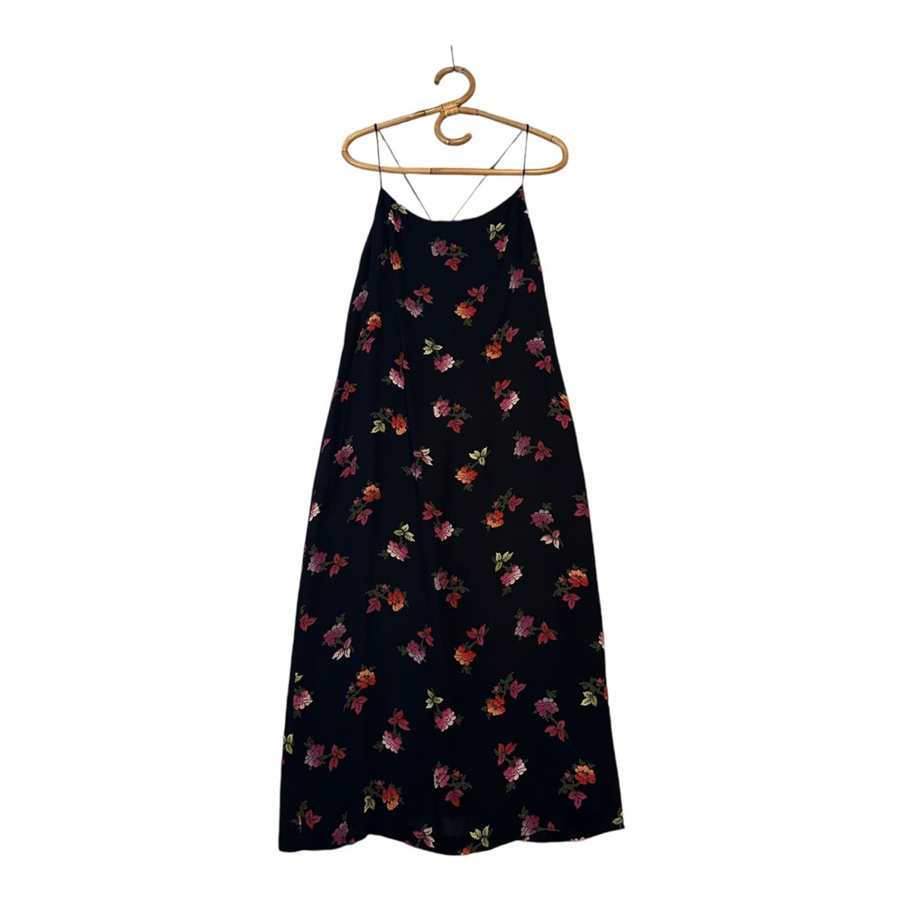 Vintage | Black Floral Strappy Midi Dress